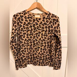 100% Cashmere Cynthia Rowley Women's Small Leopard Print Long Sleeve Sweater